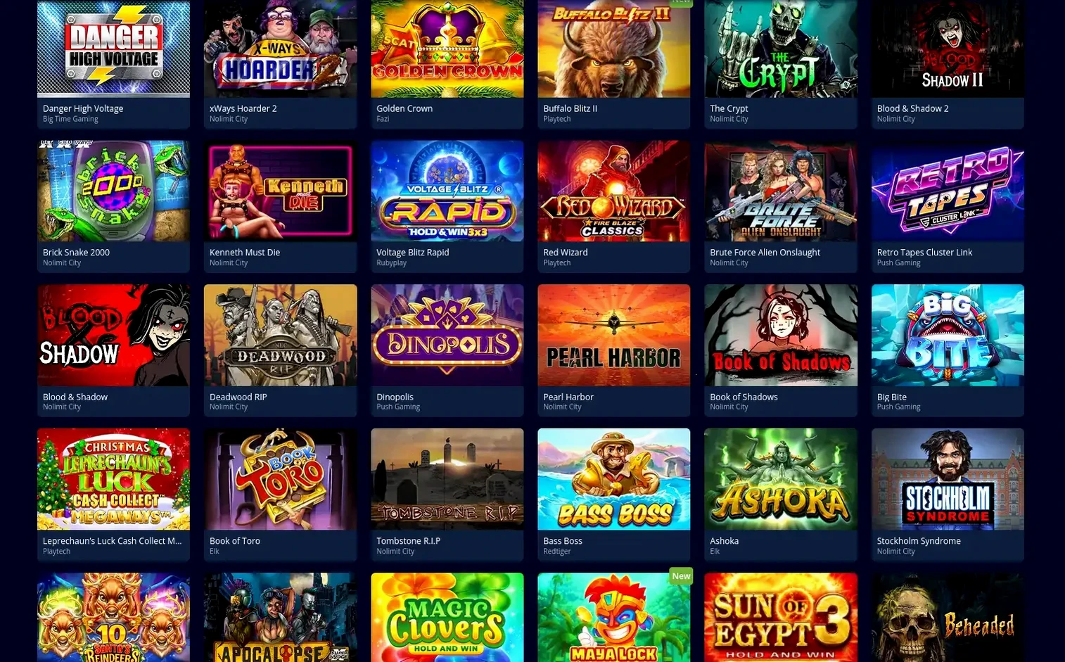 Fontan Web-App Spielübersicht mit Slots und Live Casino